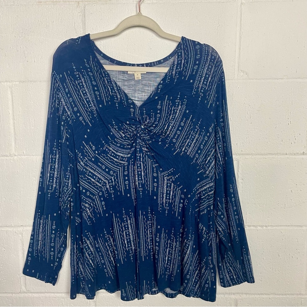 Style & Co Long Sleeve Baby Doll Top Blue Aztec Print Y2K Bohemian Hippie 1X